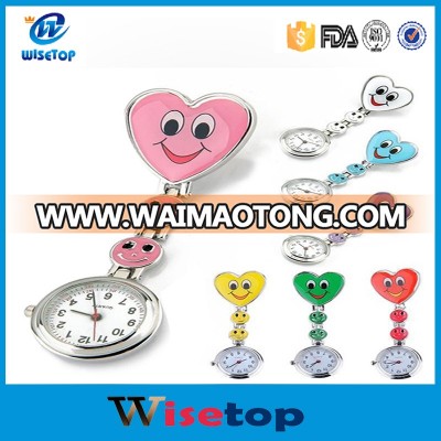 BPA Free Cute Crystal Smiling Faces Heart Shape Quartz Movement Nurse Brooch Fob Tunic Pocket Watch