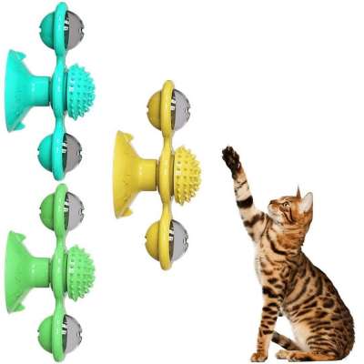 Soft Silicone Windmill Cat Toy Turntable Teasing Pet Toy Scratching Tickle Cat Toy Scratch Hair Brush with Suction Cup Base